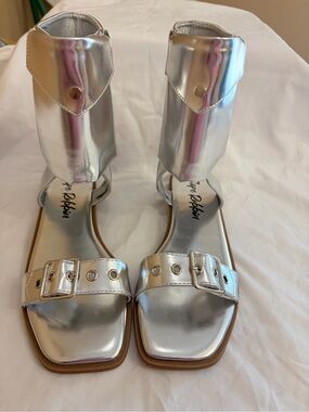 Cape Robbin Metallic Silver Ankle Cuff Sandals with Buckle Strap